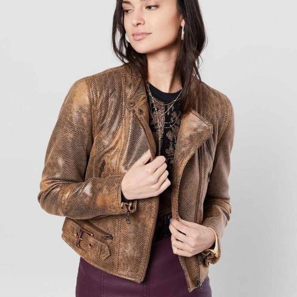 Free People Snake Skin Fenix Moto Jacket in Black Combo - Picture 2 of 13